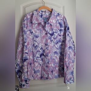 Koret Womens Jacket Top Sz XL Purple Lavender Abstract Watercolor Pockets marble